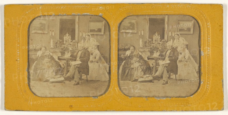 Parlor scene; 1855 - 1860; Hand-colored Albumen silver print