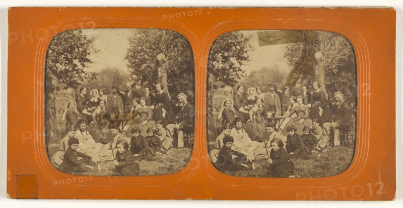 Large group outside; 1855 - 1860; Hand-colored Albumen silver print