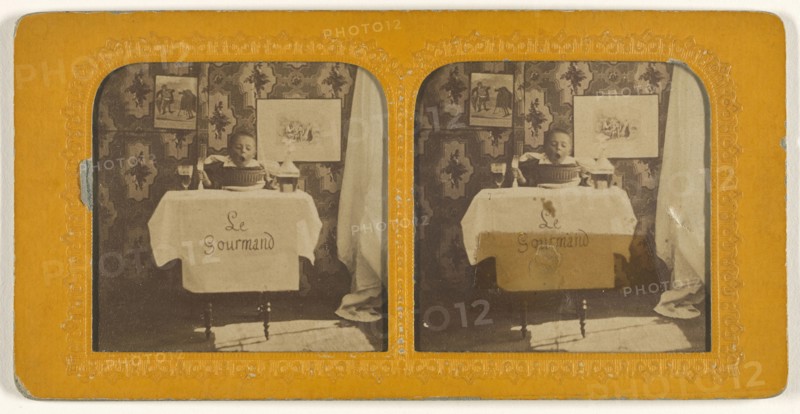 Le Gourmand: child eating; French; 1855 - 1860; Hand-colored Albumen silver print