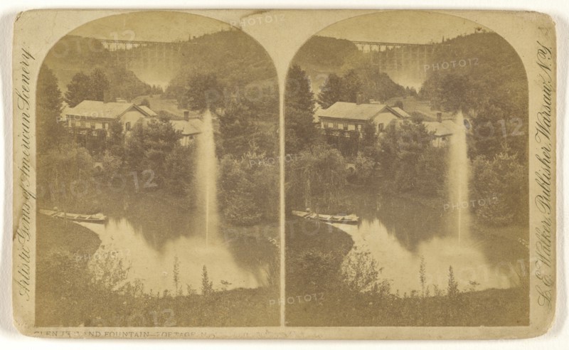 Glen Iris and Fountain - Portage, N.Y; L. E. Walker, American, 1826 - 1916, active Warsaw, New York, about 1870; Albumen silver