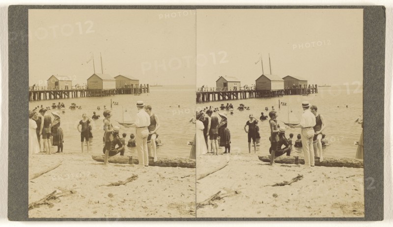 Colonial Beach, Va. Scene on the beach; Hanson E. Weaver, American, active 1860s - 1870s, about 1906; Gelatin silver print