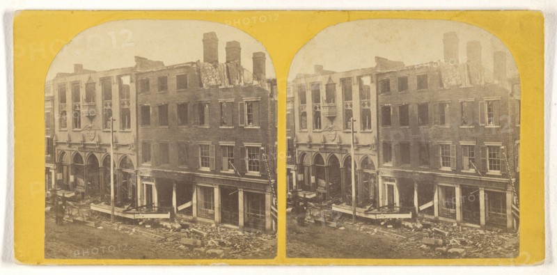 Ruins of Fire on Franklin Square; J. Weeks, American, active 1870s, about 1870; Albumen silver print