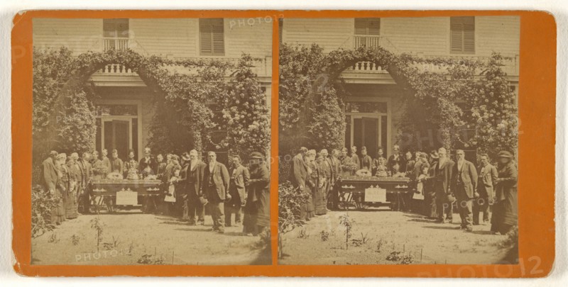 Group of people standing around a casket outside in yard; Attributed to Peter F. Weil, American, active New York, New York 1860s