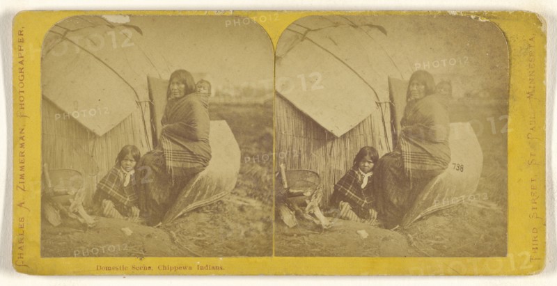 Domestic Scene, Chippewa Indians; Charles A. Zimmerman, American, born France, 1844 - 1909, about 1870; Albumen silver print