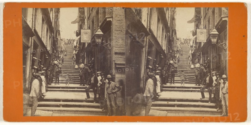 Break-neck Steps, at foot of which was found the Tomb of Champlain; L.P. Vallée, Canadian, 1837 - 1905, active Quebéc, Canada
