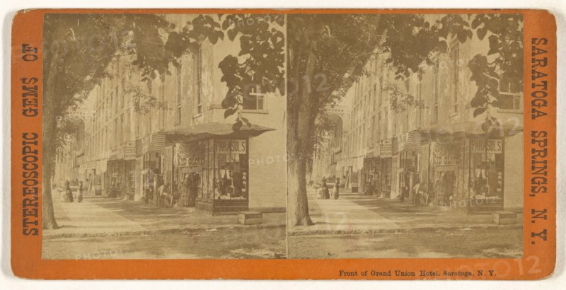 Front of Grand Union Hotel. Saratoga, N.Y; American; about 1870; Albumen silver print