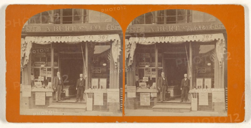 Exterior view of A. Burt & Co. Music, Books, Stationery, & c. store, 867 Main Street, Springfield, Massachusetts; American