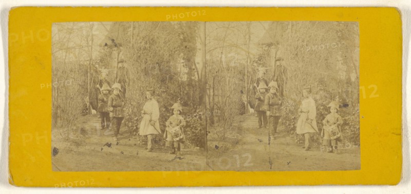 Children playing soldiers in woods; about 1860; Albumen silver print