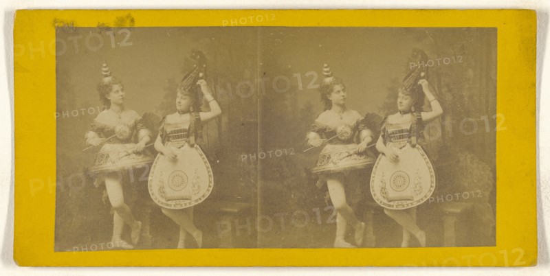 Women dressed in  instrument  costumes; about 1865; Albumen silver print
