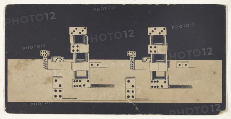 Optical illusion of some dominoes; 1850s; Color lithograph