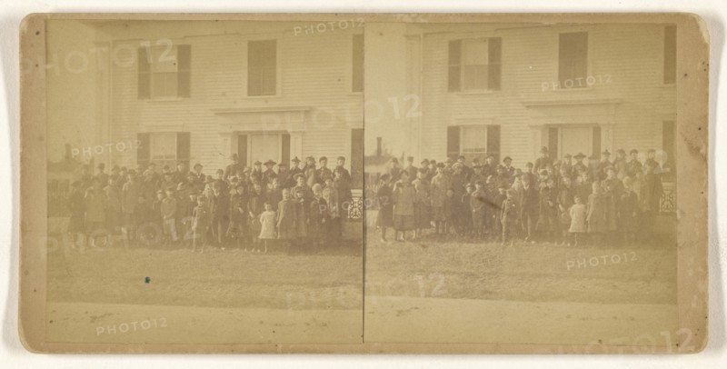 Group of school children posed outside; American; about 1870; Albumen silver print