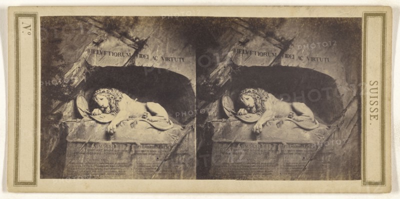 Lion sculpture of Lucerne, Switzerland; French; about 1865; Albumen silver print