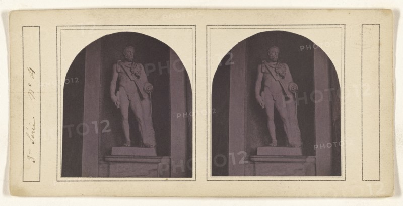 statue of a Greek or Roman god or warrior; French; about 1860; Albumen silver print