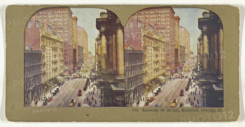 Randolph St. Bridge, Eastward, Chicago, Ill; American; about 1900; Color Photomechanical