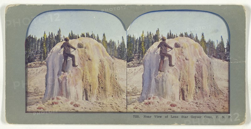 Near View of Lone Star Geyser Cone, Y.N.P; American; about 1900; Color Photomechanical