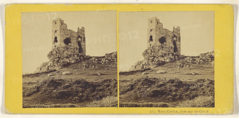 Roch Castle, from near the Church; British; about 1865; Albumen silver print
