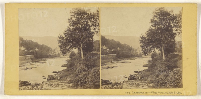 Llangollen, View from the Chain Bridge; British; about 1865; Albumen silver print