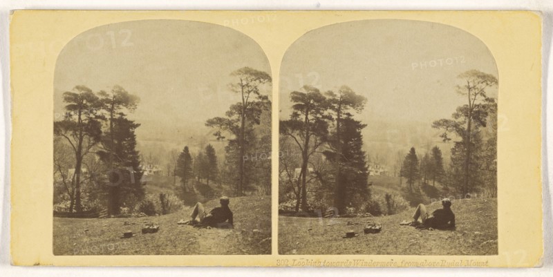 Looking towards Windermere from above Rydal Mount; British; about 1865; Albumen silver print