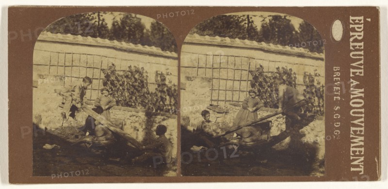 Children on see-saw; French; 1860s; Albumen silver print