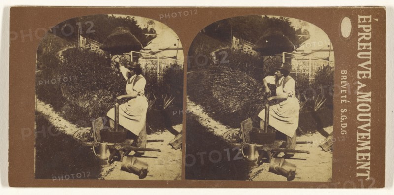 Man at water pump; French; 1860s; Albumen silver print