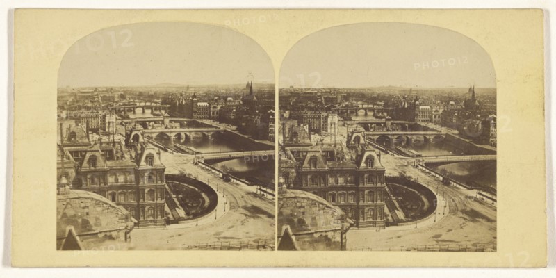 High angle view of the Seine, Paris, France; French; about 1865; Albumen silver print