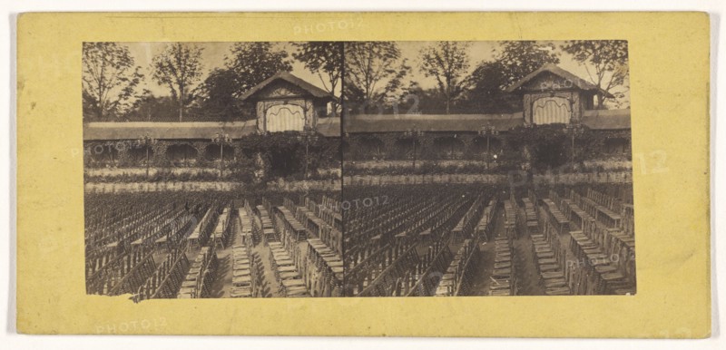 Chairs set up outside, probably for a concert, France; French; about 1865; Albumen silver print