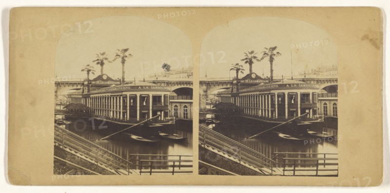 View of Bains de la Samaritaine, Paris, France; French; about 1865; Albumen silver print