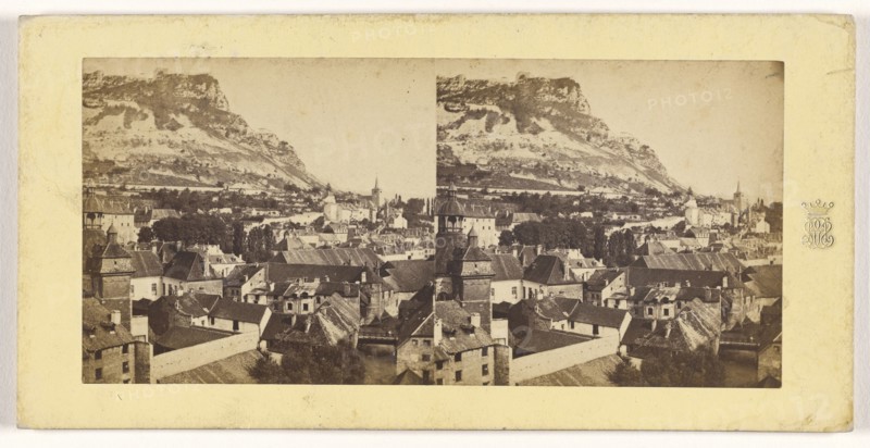 Le pont Belin et l'eglise Ste Anatoile a Salins, Jura, French; about 1865; Albumen silver print