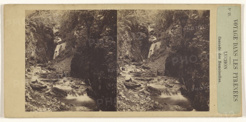 Voyage dans Les Pyrenees. Luchon. Cascade des Demoiselles; French; about 1865; Albumen silver print