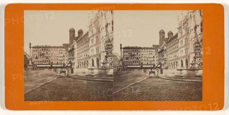 Munchen, Germany, Der Marienplatz gegen Westen; German; about 1870; Albumen silver print