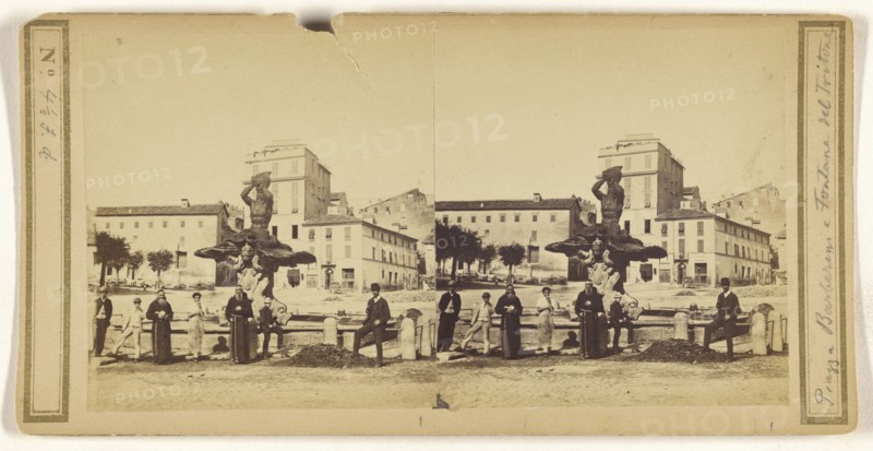 Piazza Barberini e Fontane del Tritone; Italian; about 1860; Albumen silver print