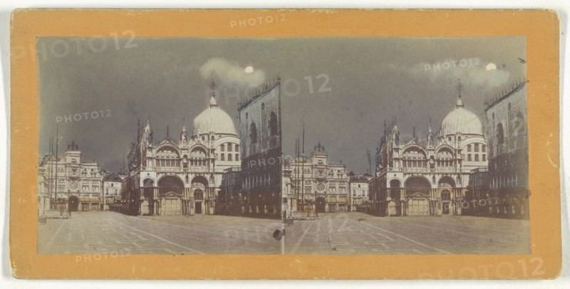 Piazzatta,St. Marks Church, Venice; Italian; about 1865; Hand-colored Albumen silver print