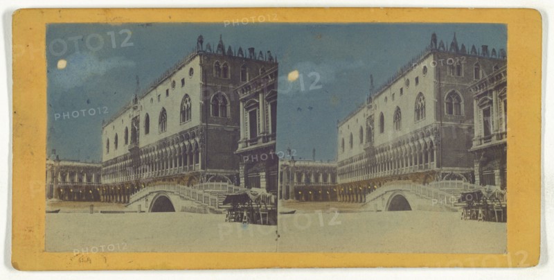 Palazzo Ducale,Ducal Palace, Venice; Italian; about 1865; Albumen silver, hand-colored print