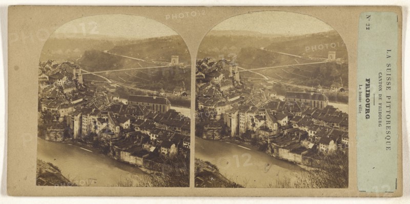 La Suisse, Switzerland Pittoresque. Canton de Fribourg. Fribourg. la basse ville; about 1860; Albumen silver print