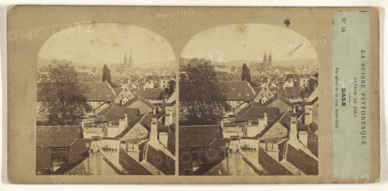 La Suisse, Switzerland Pittoresque. Canton de Bale. Bale. Vue prise de la tour Saint-Paul; about 1860; Albumen silver print