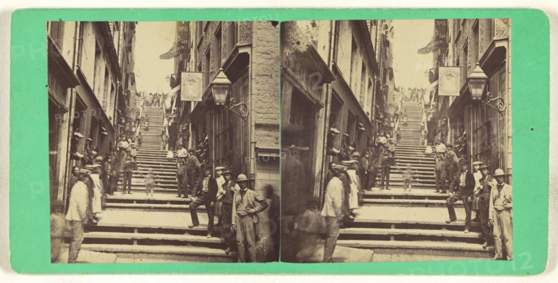 Quebec. Break neck steps at the foot of which was found the tomb of Champlain; Canadian; about 1873; Albumen silver print