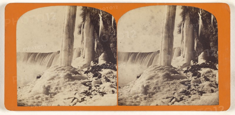 Horse Shoe fall from below, Winter; Canadian; about 1870; Albumen silver print