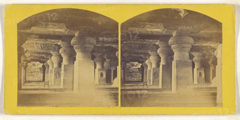 Doomar(sic, Leyna(sic, Interior view, Ellora; about 1870; Albumen silver print