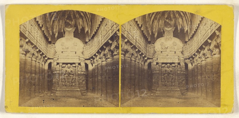 Chantya. Cave No. 26, interior view, Adjanta; about 1870; Albumen silver print