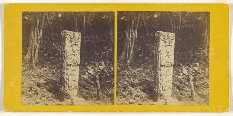 Monolith, Ruins of Copan, Central America. No Altar-stone. Front facing West, and North side; about 1870; Albumen silver print