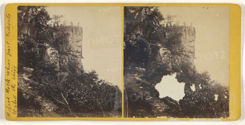 Ropers Rock where first Federals scaled the cliff,Lookout Mountain near from Chattanooga; American; about 1870; Albumen silver