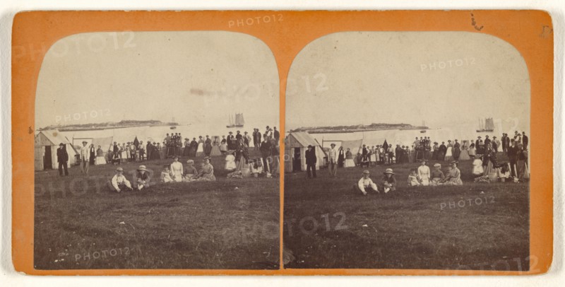 Scene at Marblehead Beach, Lowell, Mass; Simon Towle, American, active Lowell, Massachusetts 1855 - 1893, about 1870; Albumen