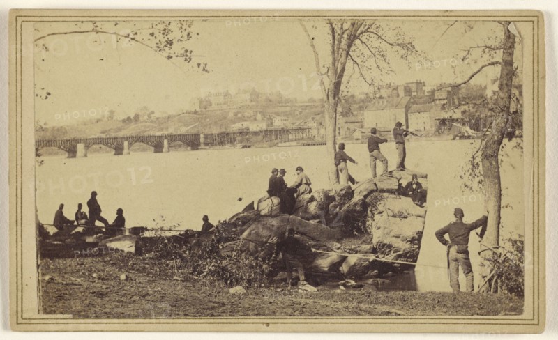 Georgetown Aqueduct looking towards Georgetown; Attributed to Mathew B. Brady, American, about 1823 - 1896, about 1862; Albumen