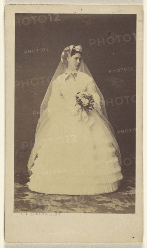 Woman in wedding dress, standing; C.L. Leblanc, French, born 1805, about 1865; Albumen silver print