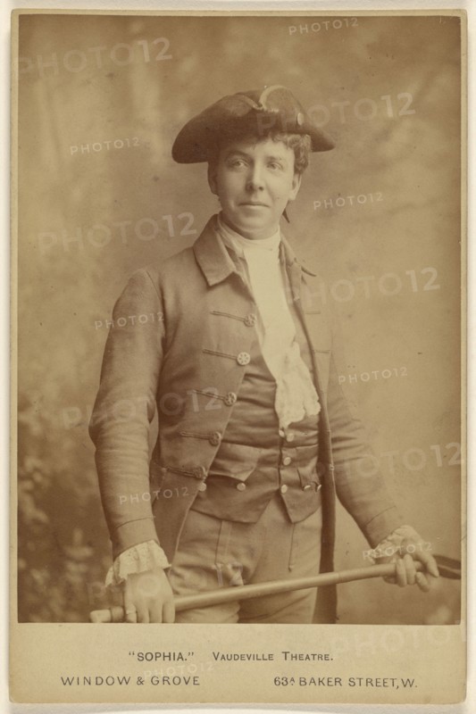 Sophia. Vaudeville Theatre.,Actor in white wig, standing; Window & Grove; about 1880; Albumen silver print