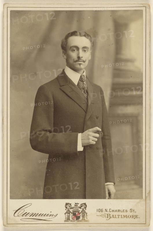 The Iron Master,Actor with turned-up moustache, standing; Cummins, American, active 1870s, about 1880; Platinum print