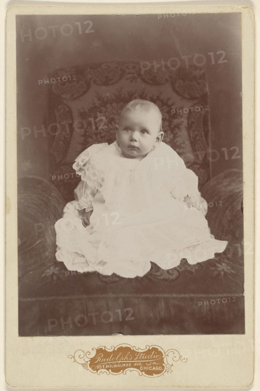 Baby girl in white dress, seated; Louis Rudolph, American, active 1890s, about 1890; Gelatin silver print