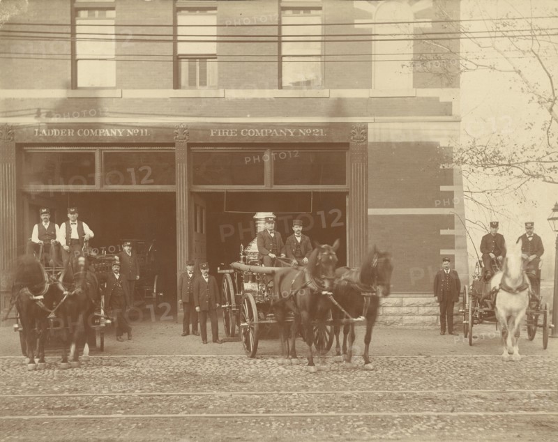 Ladder Company No. 11 and Fire Company No. 21; American; about 1890; Gelatin silver printing out process; 16.4 × 20.6 cm