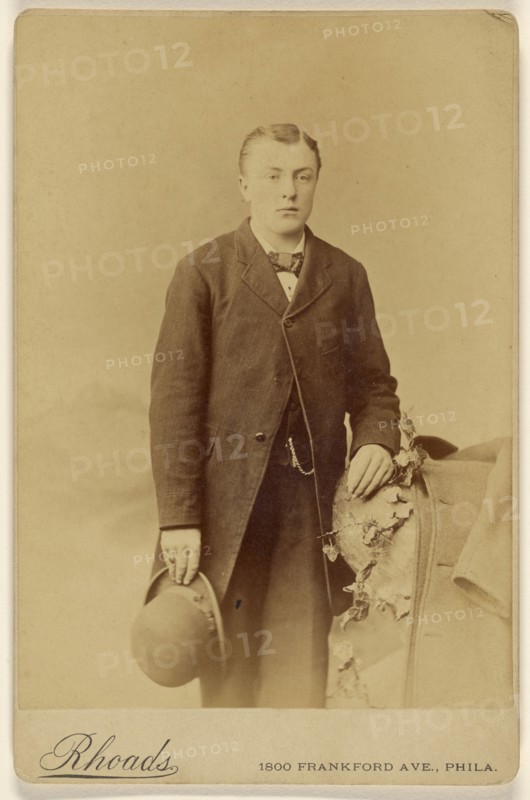 Man holding derby, standing; William H. Rhoades, American, active Philadelphia, Pennsylvania 1870s, 1880s; Albumen silver print
