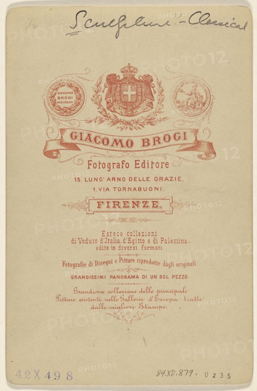 Firenze - Galleria - L'Arrotino; Giacomo Brogi, Italian, 1822 - 1881, about 1875; Albumen silver print
